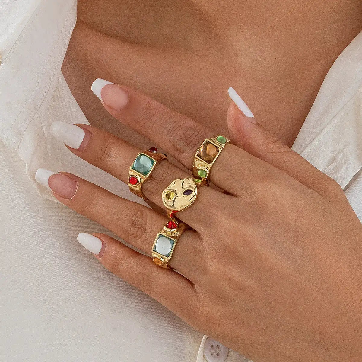 Geometric Diamond Gemstone Ring Suit Women - Lootquake