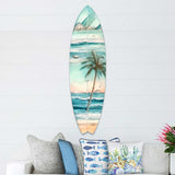 Tabla de surf con palmeras tropicales, arte mural costero de G. DeBrekht - Decoración costera navideña - 8490112HS