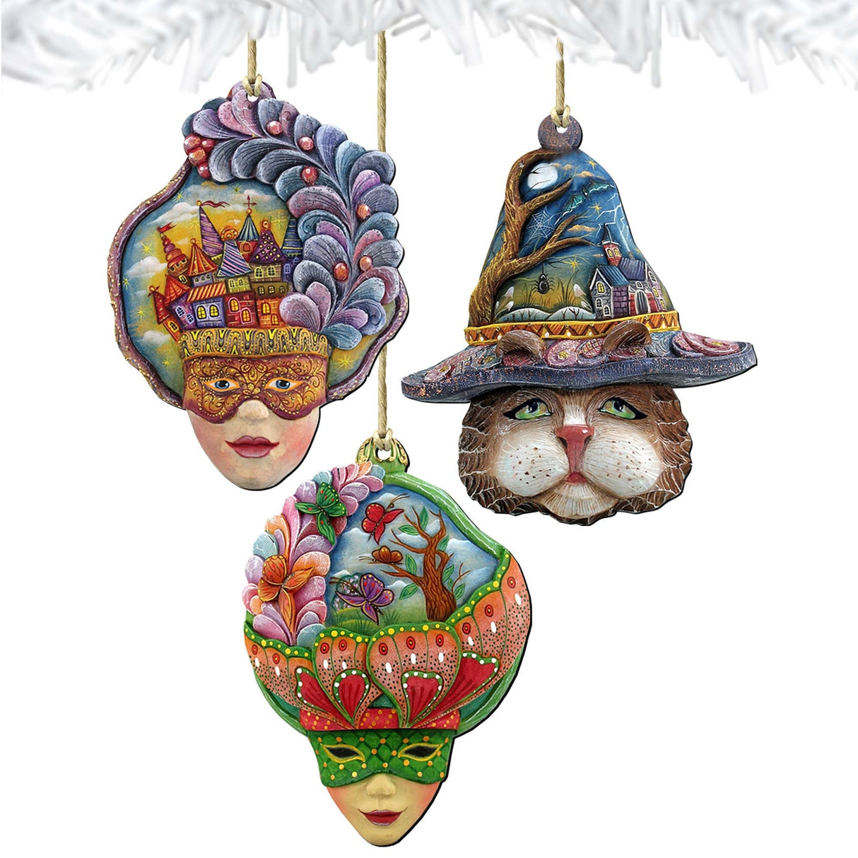 Masquerade Wooden Ornaments Set of 3 by G. DeBrekht - Thanksgiving Halloween Decor - 8100025S3