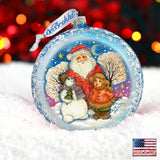 Snow Fun Santa Glass Ornament by G. DeBrekht - Christmas Santa Snowman Decor - 744-039