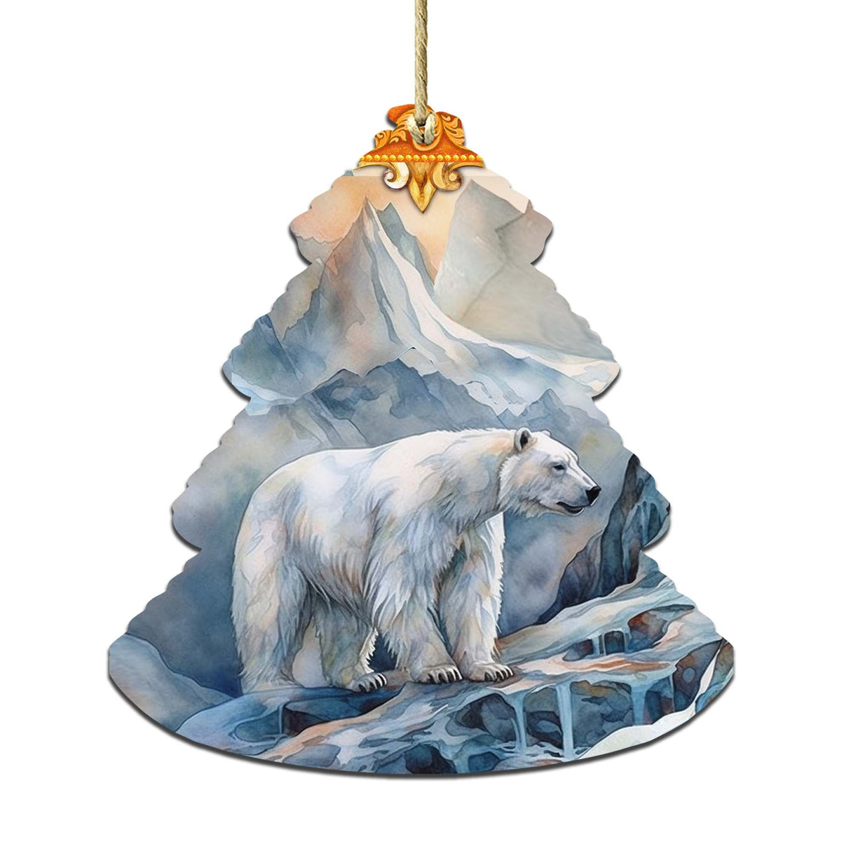 Adornos de madera para árbol de oso polar con cresta de escarcha de G.Debrekht - Decoración navideña con animales salvajes - 870002
