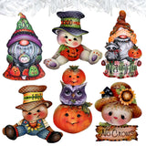 Hello Fall - Pumkin, Scarecrow, Gnome Decorative Wooden Clip-on Ornaments Set of 6 by Jamie Mills-Price - Thanksgiving Decor - 8090047C-MP-S6