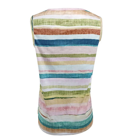 Ladies' V-neck Tie Dye Sleeveless Rainbow Colored Striped Print Proud Moon Tank Top Vest - Lootquake