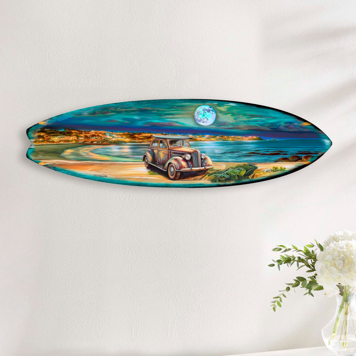 Night Beach Surfboard Coastal Wall Art by G. DeBrekht - Coastal Holiday Decor - 8490123HS