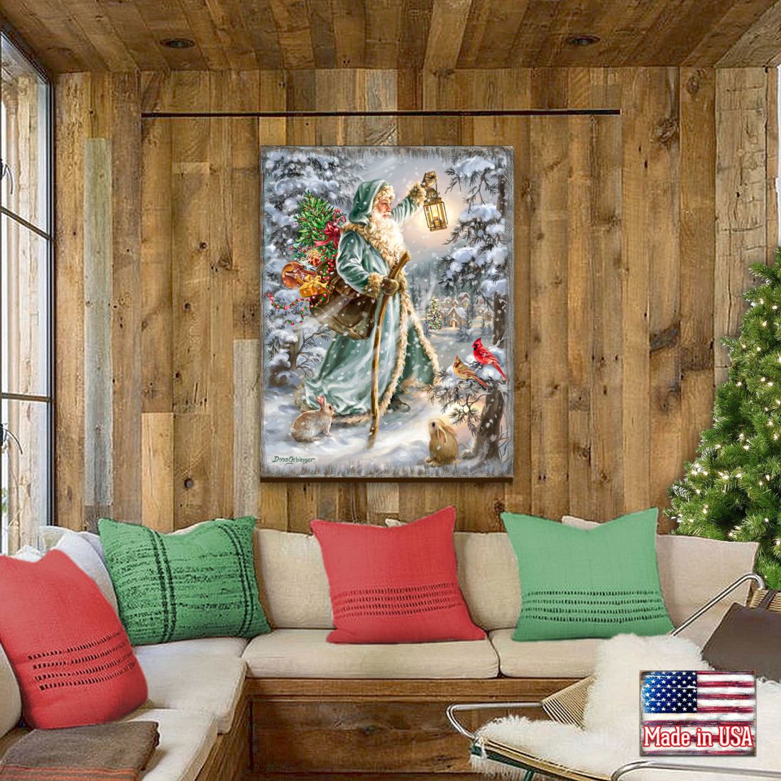 Arte mural de madera de San Nicolás de D. Gelsinger - Decoración navideña de Papá Noel y muñeco de nieve - 95679B-DG