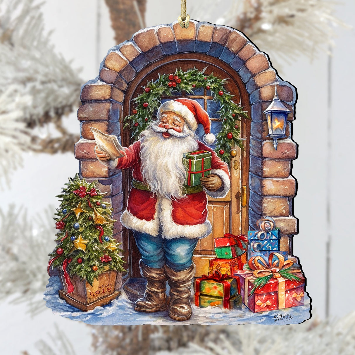 Adornos navideños de madera con la visita sorpresa de Papá Noel, de G. Debrekht - Decoración navideña con muñeco de nieve de Papá Noel - 8611045