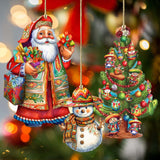 Santas Around the World - Mexican Inspired Santa - Wooden Ornaments Set of 3 by G. DeBrekht Christmas Santa Snowman Decor - 8091308S3