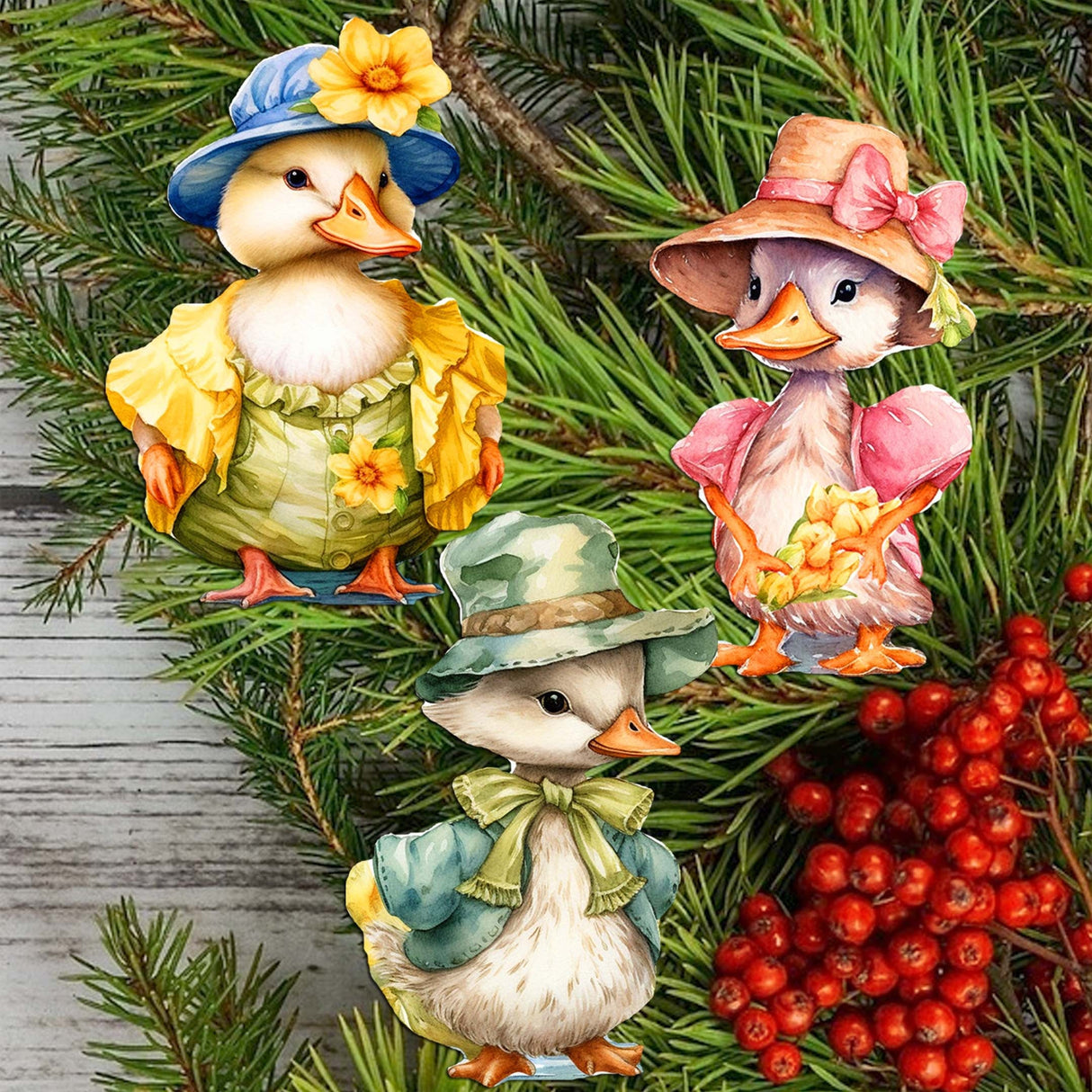 Easter Ducks Decorative Wooden Clip-on Ornaments Set of 3 by G. Debrekht - Easter Decor - 8091043C-S3