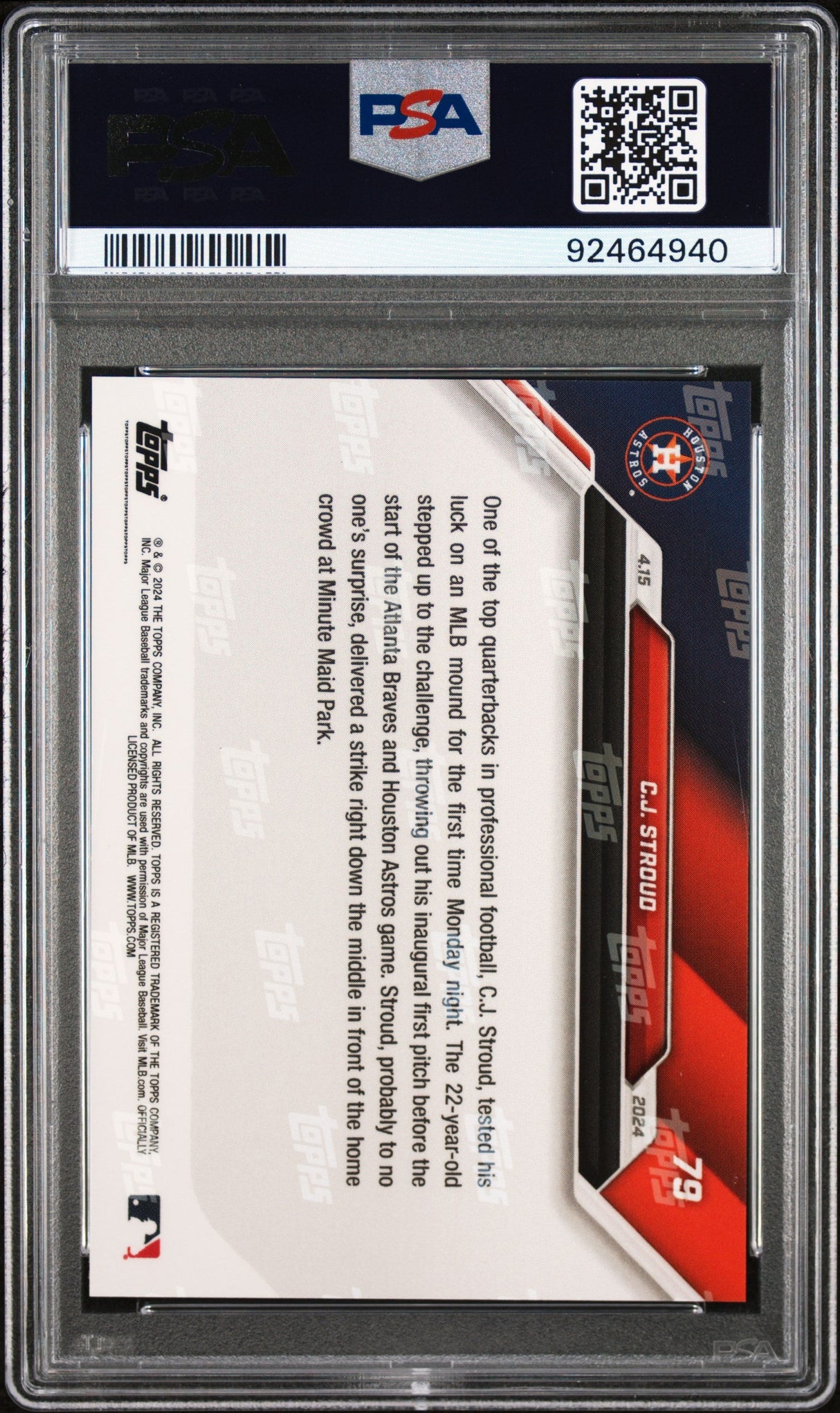 Tarjeta de fútbol RC de CJ Stroud #79, novato, clasificada en Topps Now 2024, PSA 10 Gem Mint