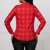 Ladies' Fashionable And Elegant Printed Polka Dot Solid Color Long Sleeved Shirt Top With Elegant Orientation - Lootquake