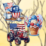 American Farmhouse Decorative Wooden Ornaments Set of 3 by G. Debrekht - Patriotic Decor - 8091001-S3