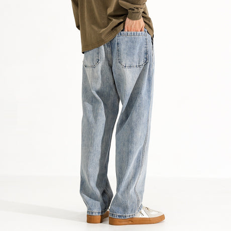 Men's Washed Distressed Straight Loose Straight Jeans - Lootquake