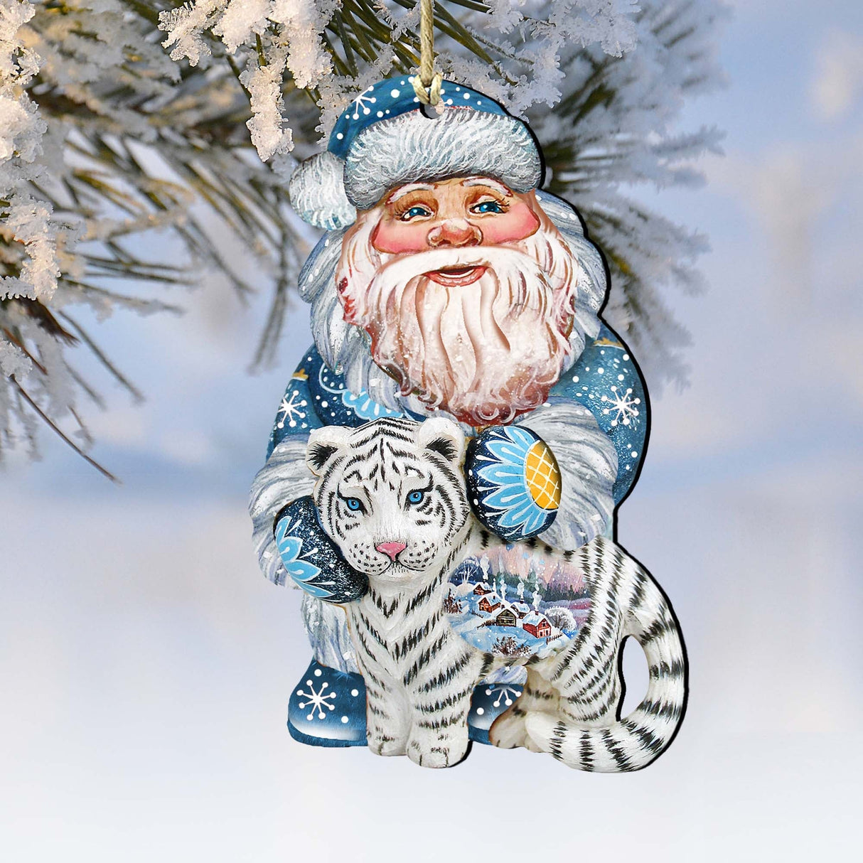 Adornos de madera de Papá Noel con forma de tigre blanco de G. DeBrekht - Decoración navideña de Papá Noel y muñeco de nieve - 8118091