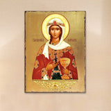 Saint Barbara Wooden Gold Plated Religious Orthodox Sacred Icon - Inspirational Icon Decor - 85038