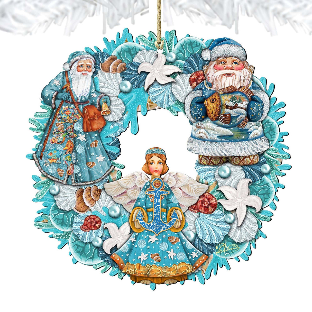 Coastal Guardian Angel Wreath Holiday Ornament by G. DeBrekht - Coastal Holiday Decor - 8185306-4