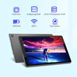 Tablette Android 12 10 pouces : processeur quad-core, 32 Go de stockage ROM (extensible jusqu'à 1 To), 2 Go de RAM, écran IPS HD 1280 x 800, appareil photo 2 MP + 2 MP, batterie 6 000 mAh, double caméra HD, Wi-Fi 6