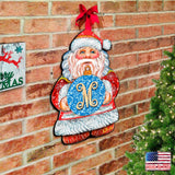Custom Letter Vine Script Monogram Santa Door Hanger by G. DeBrekht - Christmas Santa Snowman Decor - 8117810G-9H