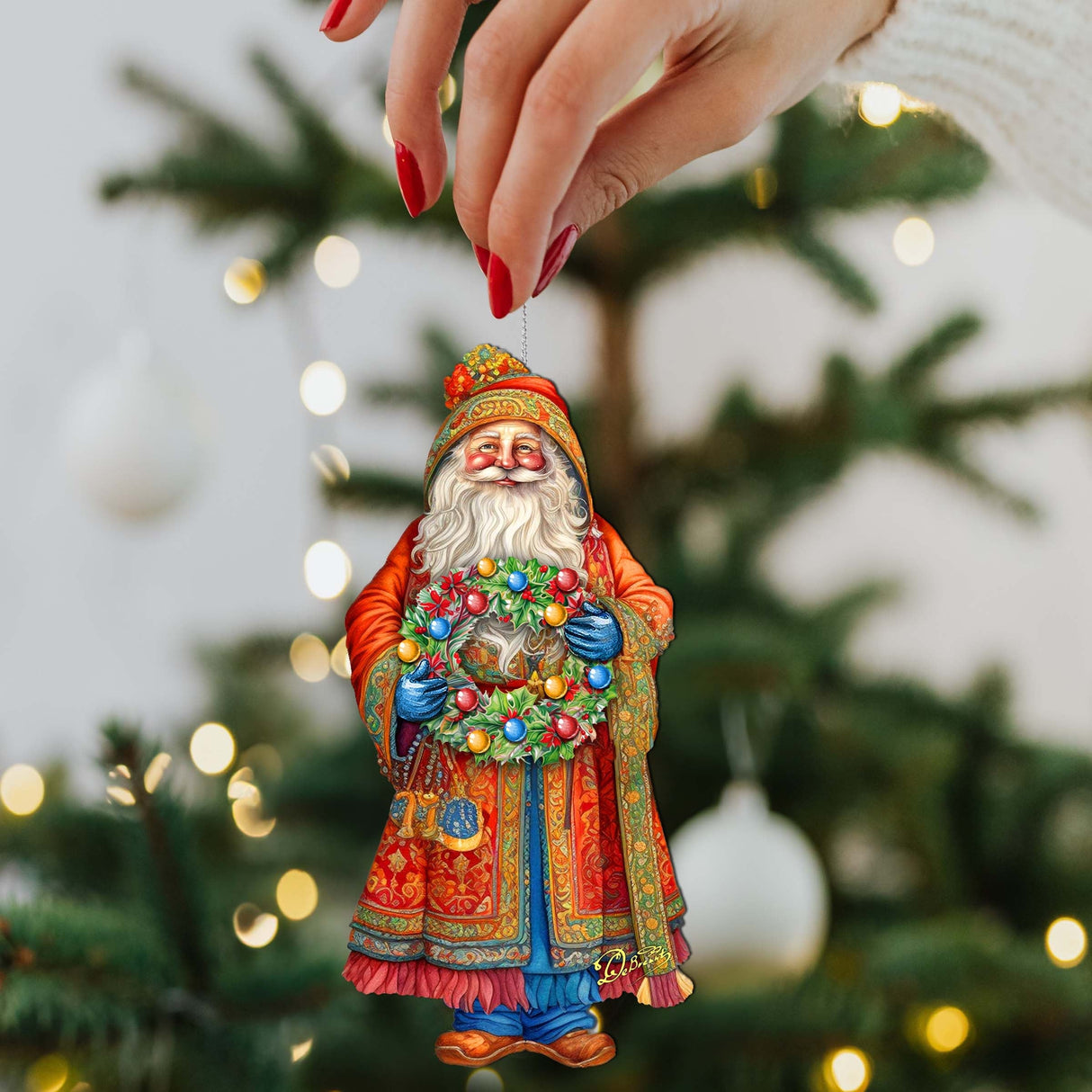 Adornos de madera de la Corona de la Alegría de Papá Noel de G. Debrekht - Decoración navideña de Papá Noel y muñeco de nieve - 8691402