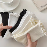 6 Pairs Lettuce Trim Socks, Sweet & Comfy Mid Tube Socks, Women's Stockings & Hosiery