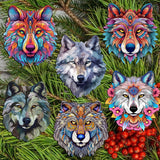 Enigmatic Wolves Decorative Wooden Clip-on Ornaments Set of 6 by G. Debrekht - Wildlife Decor - 8090113C-S6