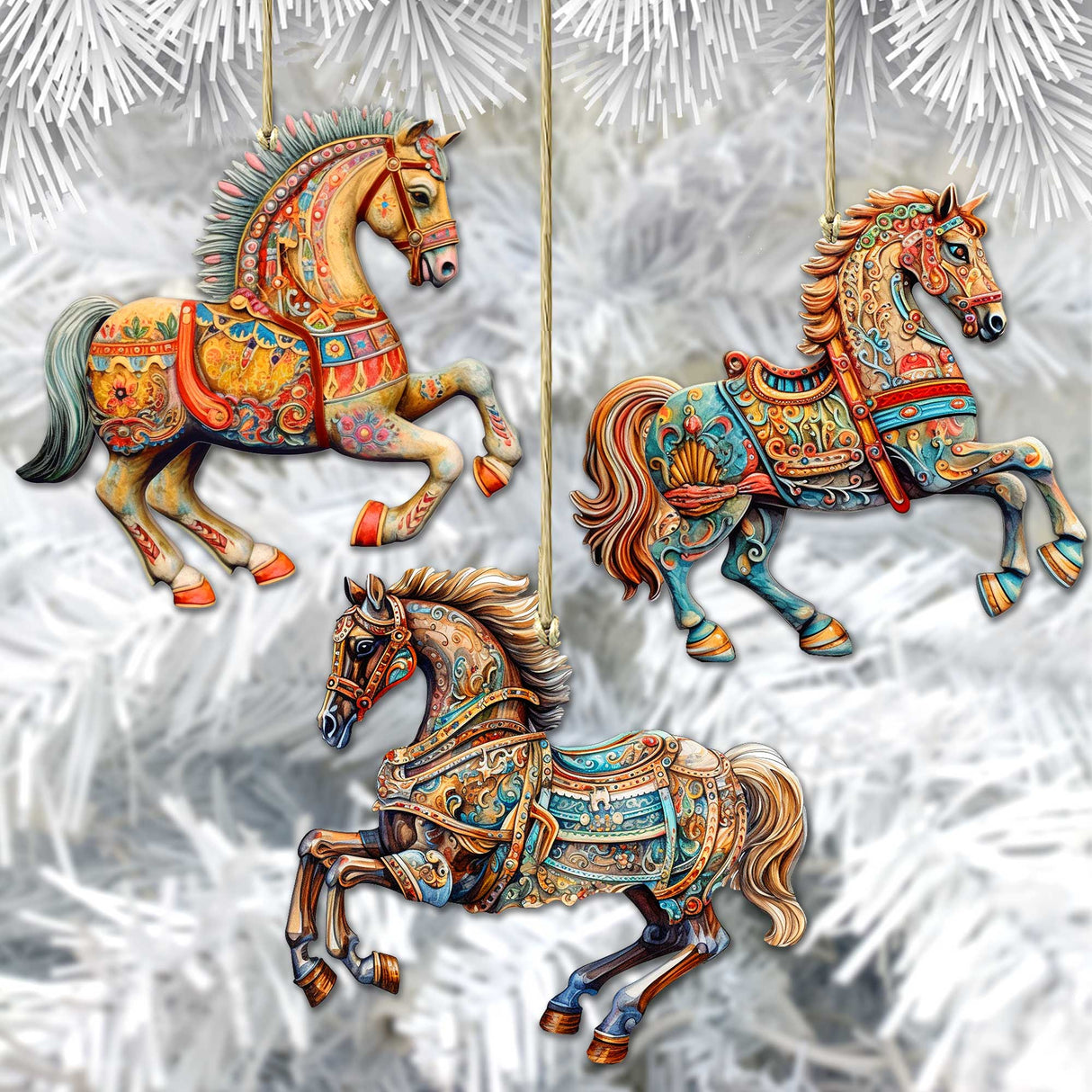 Ornamental Horses Wooden Ornaments Set of 3 by G. Debrekht - Christmas Decor - 8100193S3