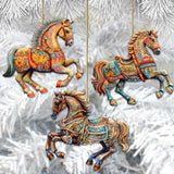 Ornamental Horses Wooden Ornaments Set of 3 by G. Debrekht - Christmas Decor - 8100193S3