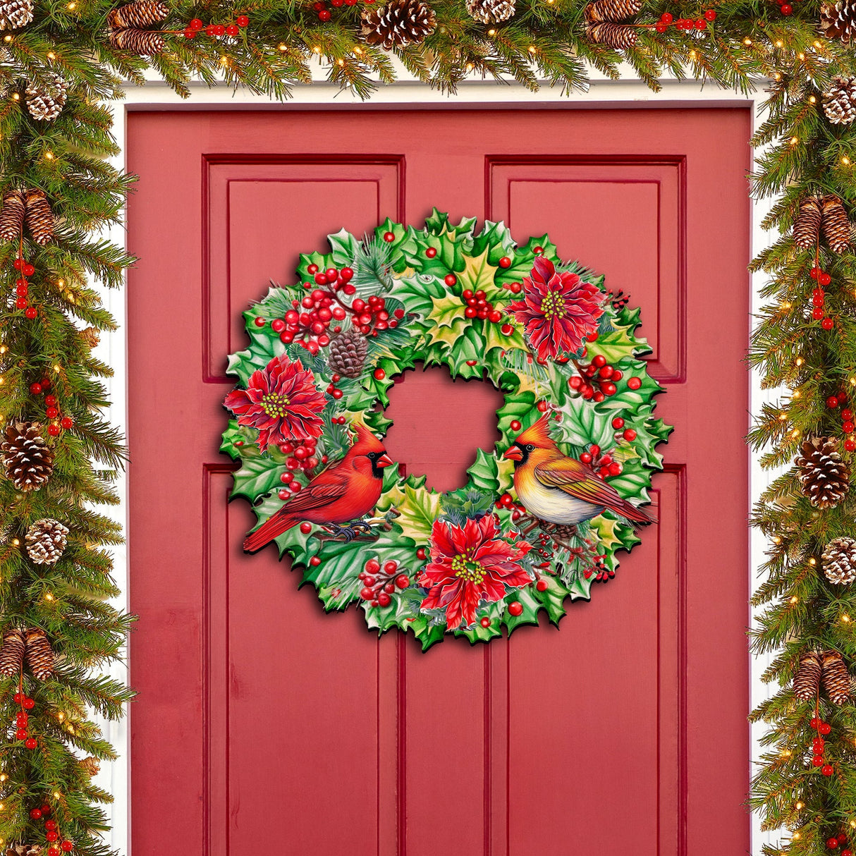 Holiday Cardinal Garland Wreath Holiday Door Decor by G. Debrekht - Christmas Decor - 8611070H