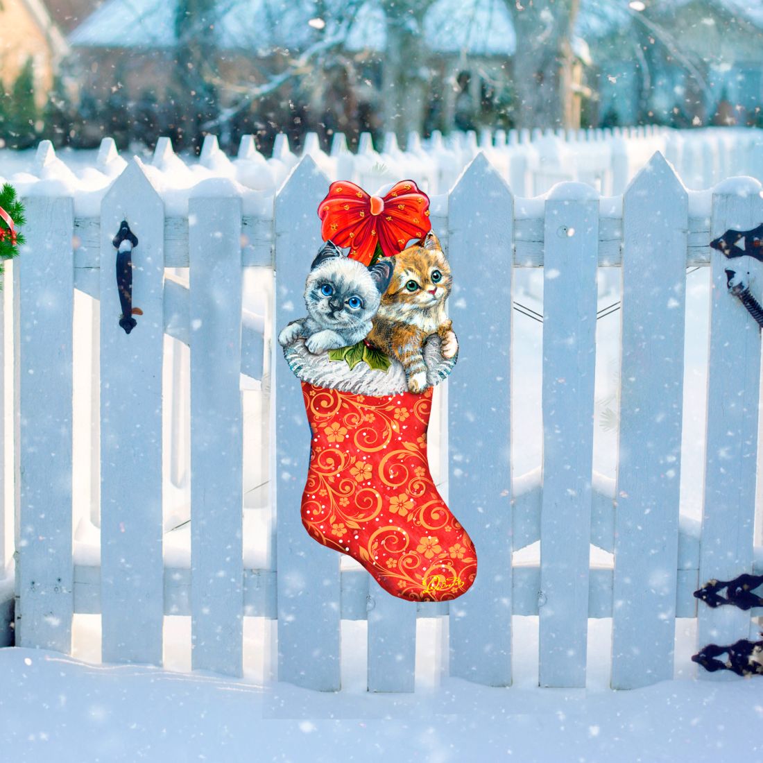Medias navideñas con gatitos, decoración navideña para puerta de G. DeBrekht - Decoración navideña de Papá Noel y muñeco de nieve - 8114021H