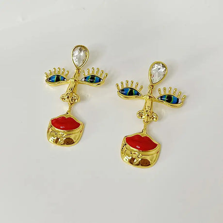 Minority Design Vintage Red Lip Nose Eye Pendant Necklace - Lootquake