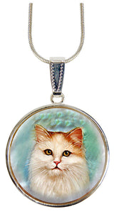Collar con colgante de nácar bañado en plata de gato atigrado - 44015