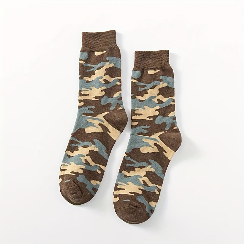 5 pares de calcetines de camuflaje de media pantorrilla para hombre, otoño e invierno