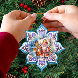 Santa with Reindeer Snowflake Wooden Ornaments by G. Debrekht - Christmas Santa Snowman Decor - 8688405