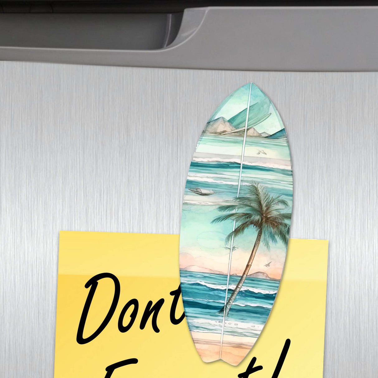 Juego de 6 imanes decorativos de madera con tablas de surf tropicales de G. Debrekht - Decoración costera - 8090069G-S6