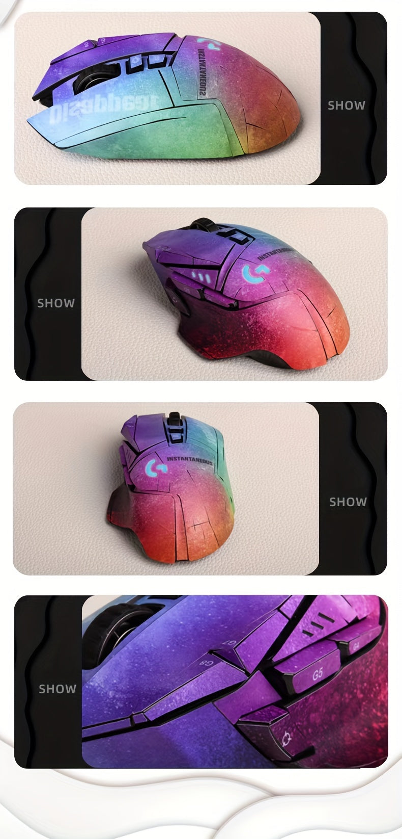 Pegatina protectora personalizable para ratón gaming G502: ajuste preciso, textura mate, no incluye batería