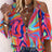 Ladies' Printed Off Shoulder V-neck Zipper Lantern Top - Lootquake