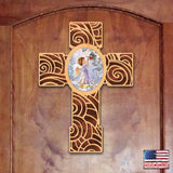 Cruz de madera moderna con ángel Red Robin Girl de D. Gelsinger - Decoración inspiradora - 88285-DG
