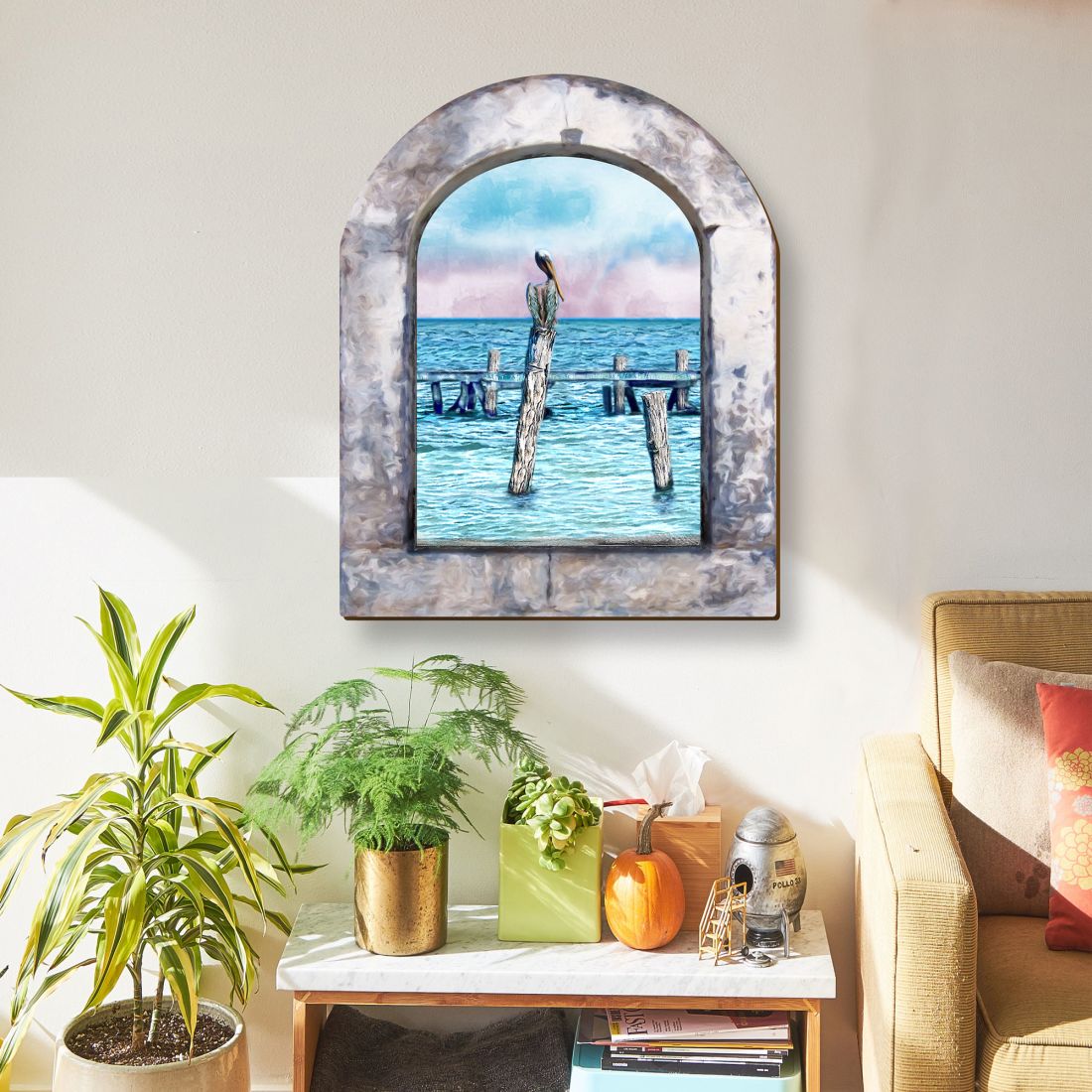 Ocean Paradise Pelican Wooden Wall Art by G. DeBrekht - Coastal Sea-Life Decor - 8491004W