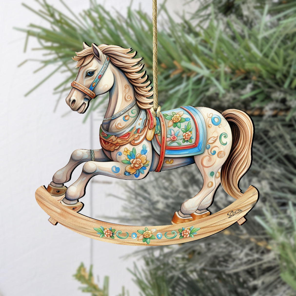 Adornos de madera con forma de caballo balancín de G. Debrekht - Decoración navideña - 8100196-2