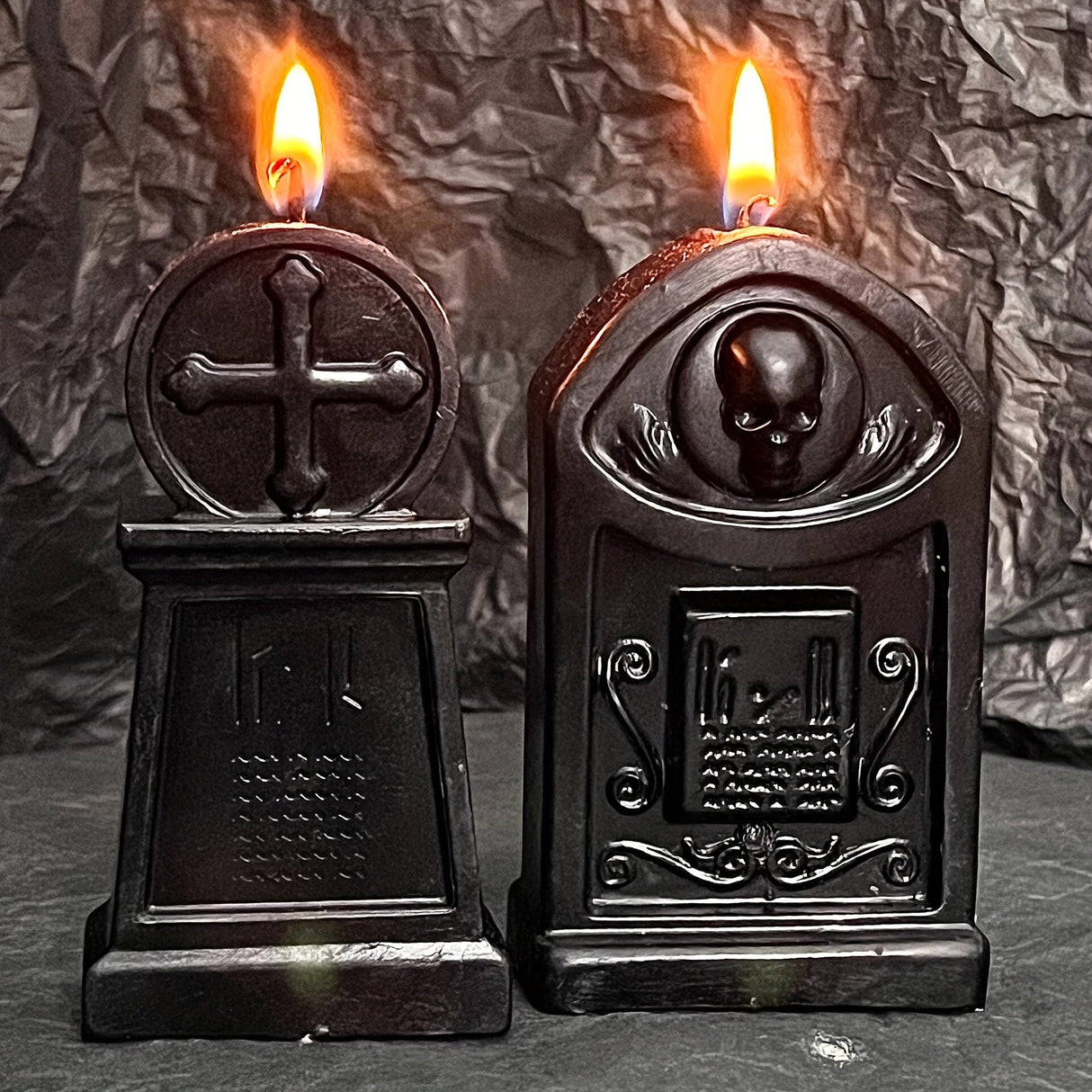 Bougie parfumée en forme de pierre tombale, crâne effrayant – Décoration d'Halloween, mèche simple, cire de soja, forme irrégulière, récipient anti-basculement