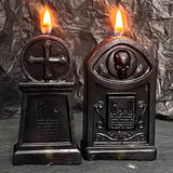 Bougie parfumée en forme de pierre tombale, crâne effrayant – Décoration d'Halloween, mèche simple, cire de soja, forme irrégulière, récipient anti-basculement