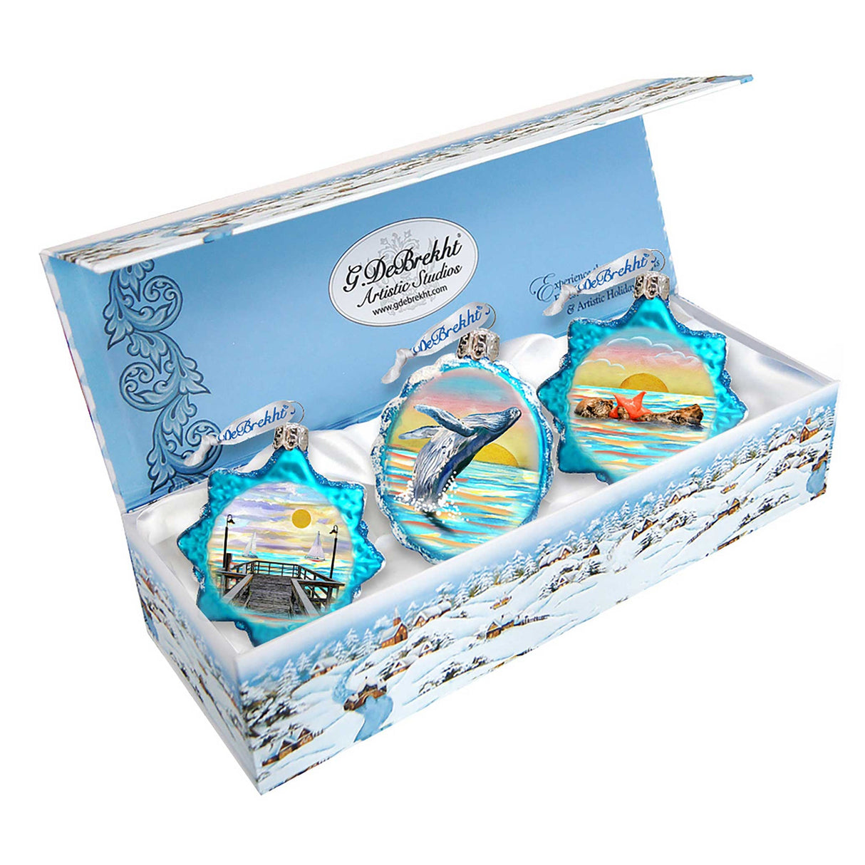 Adornos de cristal de mercurio "At the Sea" (juego de 3) de G. DeBrekht - Decoración navideña costera - 770134S3