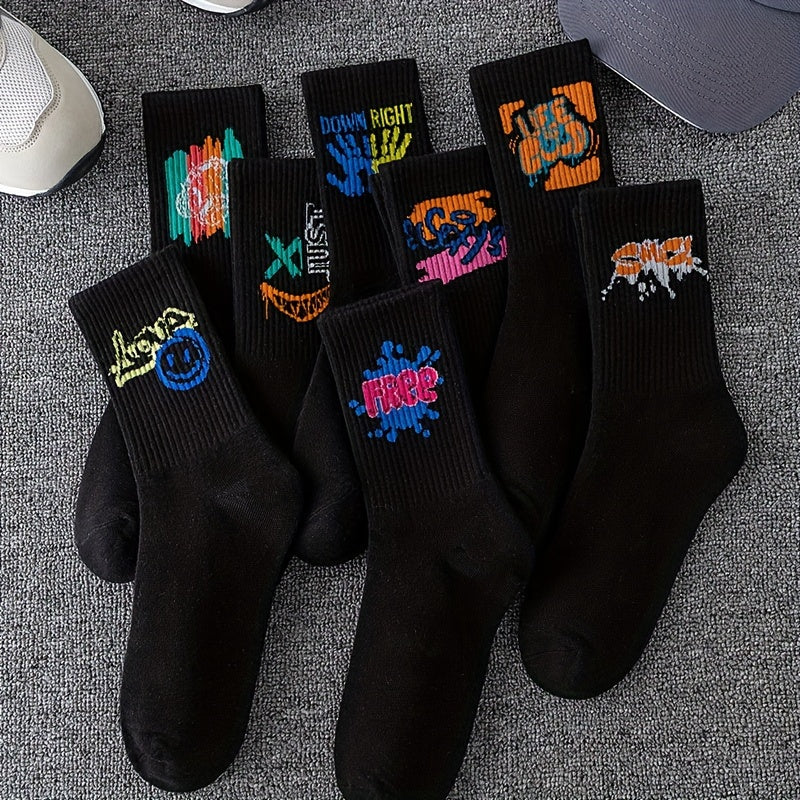 3/6/8/10/12 paires de chaussettes mi-longues avec graffitis et peinture au pistolet pour une mode, un confort et une durabilité personnalisés