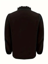 Pure Color Ruffle Hemline Shirt, Casual V-neck Long Sleeve Shirt. - Lootquake
