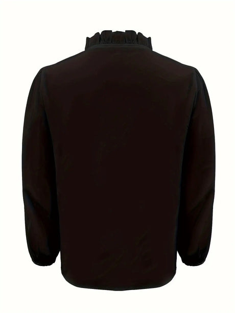 Pure Color Ruffle Hemline Shirt, Casual V-neck Long Sleeve Shirt. - Lootquake