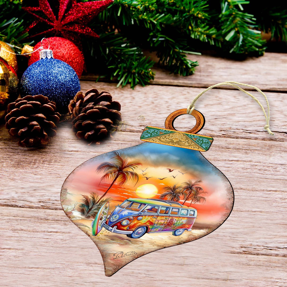 Nautical Christmas Ornaments - Sunset on the Beach Wooden Ornaments by G. DeBrekht Coastal Holiday Decor - 8688170