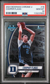 Tarjeta de baloncesto Topps Bowman Chrome U Cooper Flagg #16 Rookie RC, calificada en 2024, PSA 10 Gem Mint