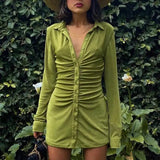 Women Ruched Shirt Dresses - Lootquake