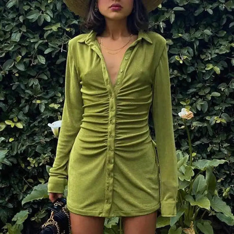 Women Ruched Shirt Dresses - Lootquake