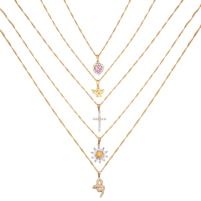 Multi-layer Pink Heart Crystal Pendant Necklaces - Lootquake
