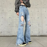 Retro Make Old Ripped Slim-fit Blue Jeans - Lootquake